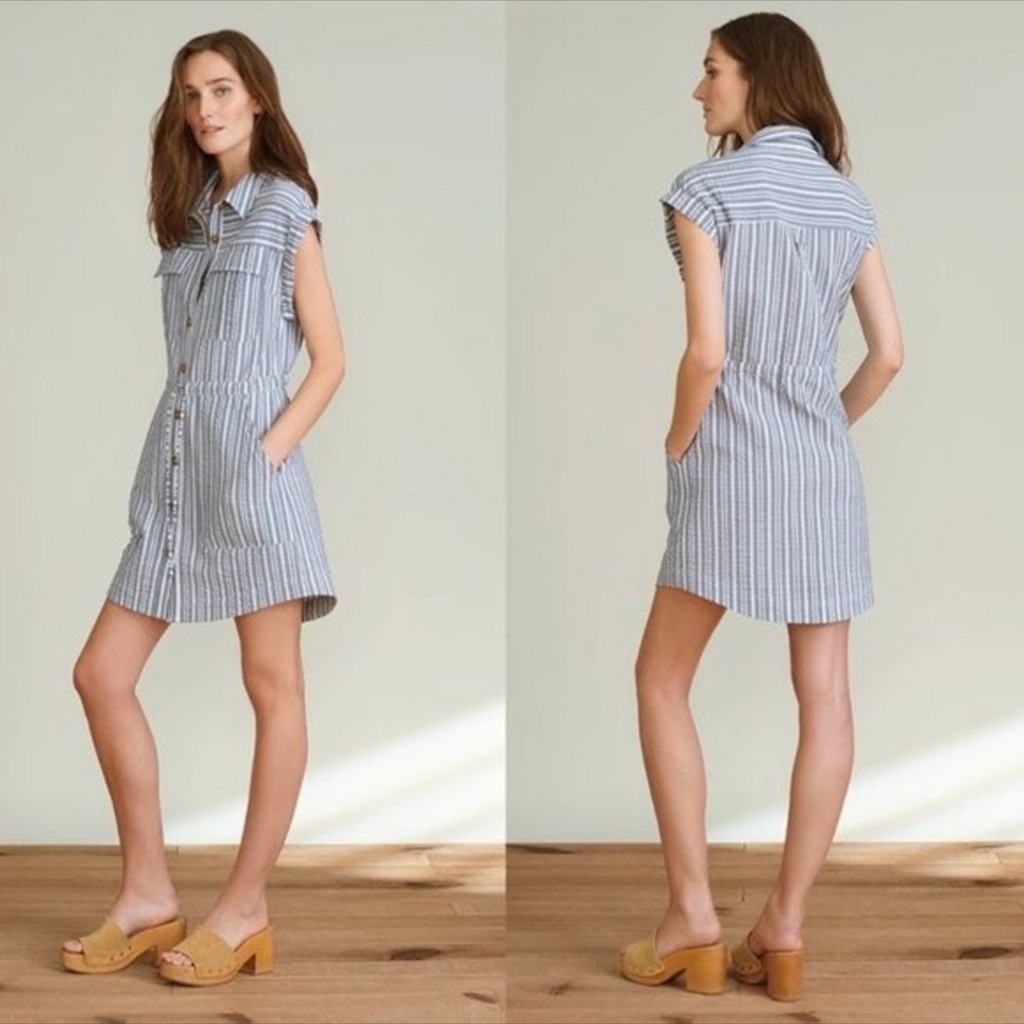 Nwt Veronica Beard Cris Striped Shirtdress Sz L/Large